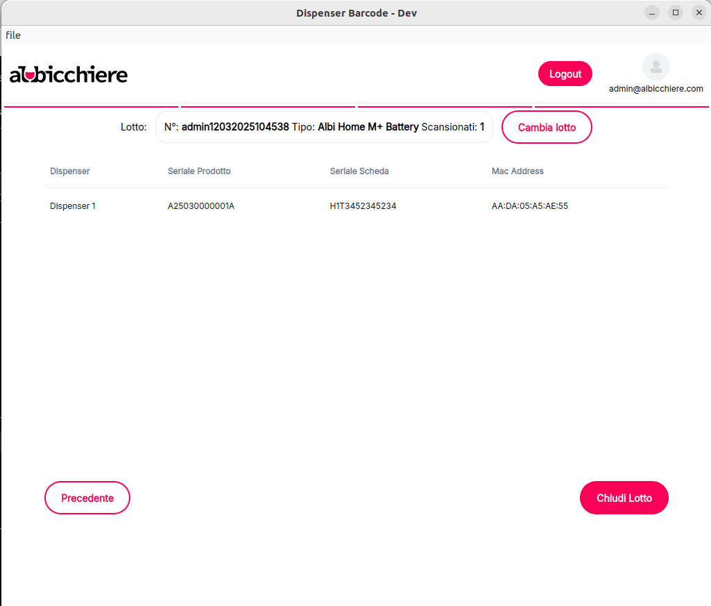 Schermata di Riepilogo del Lotto